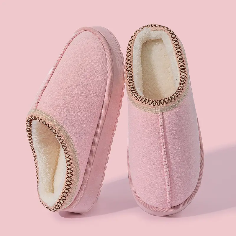 Pink New Suede Cotton Slippers for Women