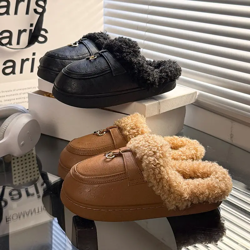 Women's Outdoor Cotton Slippers 2025 New Autumn and Winter Closed-Toe Thick-Soled Plush Slippers Non-Slip Home Birkenstock Cotton Slippers - Image 6