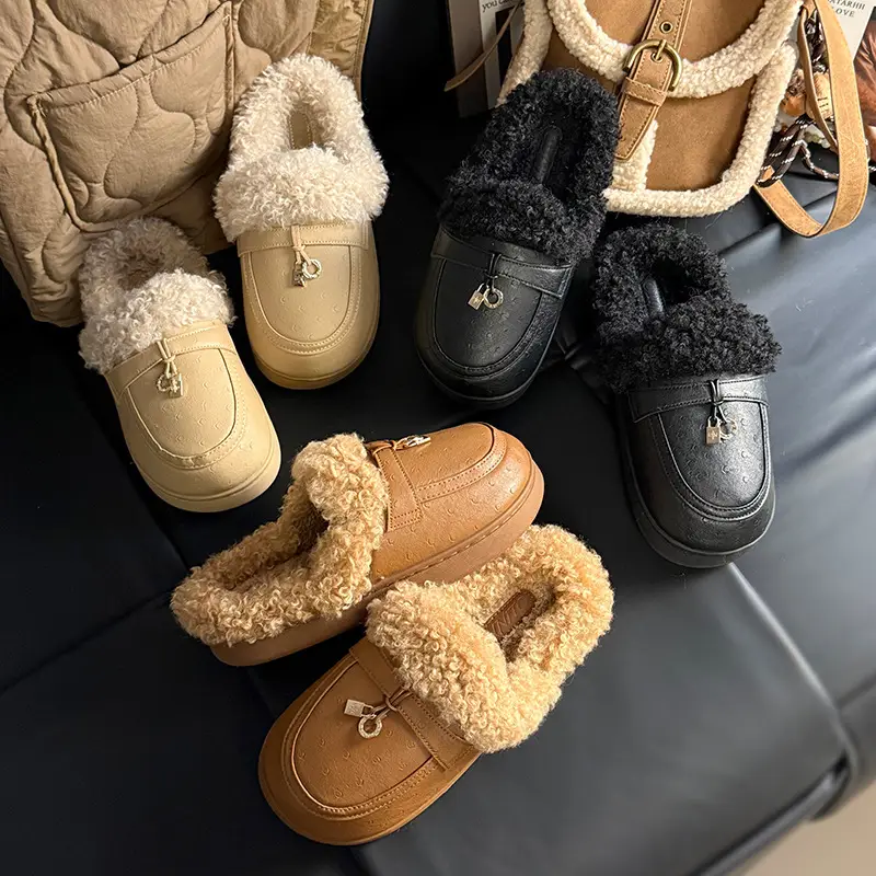 Women's Outdoor Cotton Slippers 2025 New Autumn and Winter Closed-Toe Thick-Soled Plush Slippers Non-Slip Home Birkenstock Cotton Slippers - Image 7
