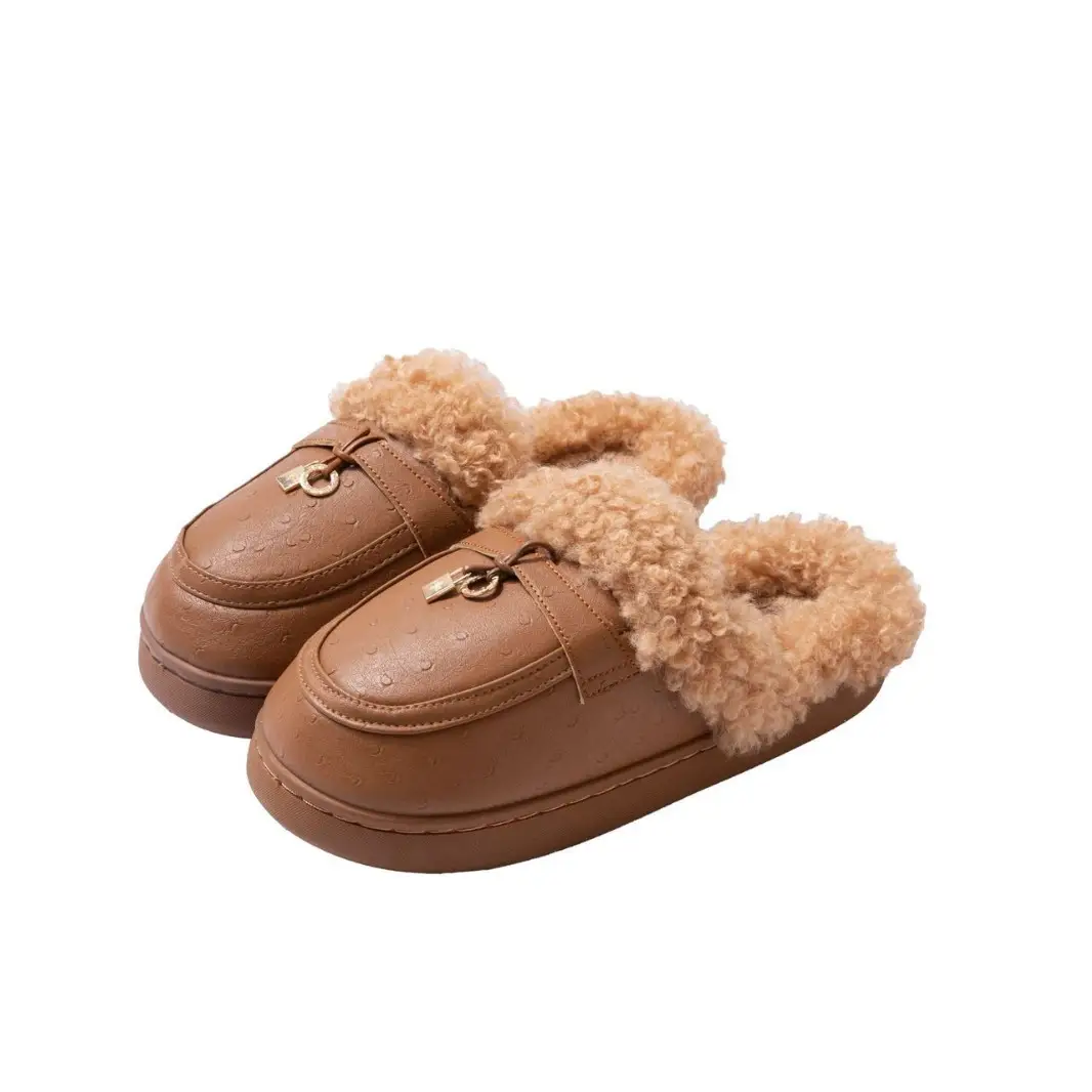 Women's Outdoor Cotton Slippers 2025 New Autumn and Winter Closed-Toe Thick-Soled Plush Slippers Non-Slip Home Birkenstock Cotton Slippers - Image 8