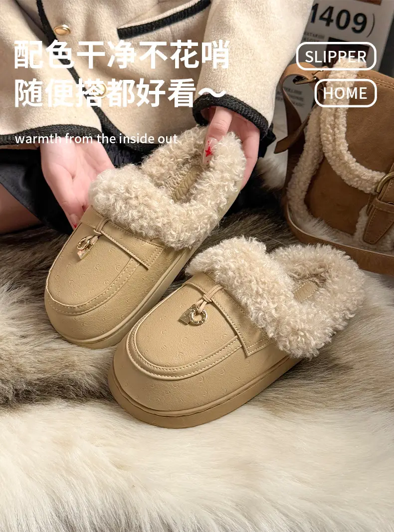 Women's Outdoor Cotton Slippers 2025 New Autumn and Winter Closed-Toe Thick-Soled Plush Slippers Non-Slip Home Birkenstock Cotton Slippers — feature 1