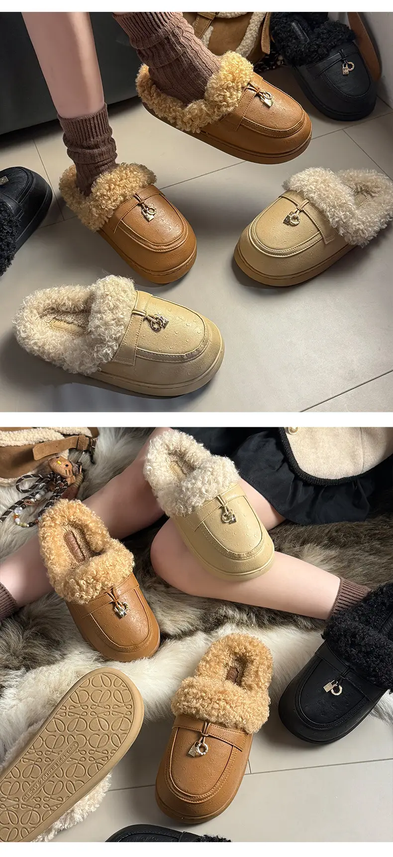Women's Outdoor Cotton Slippers 2025 New Autumn and Winter Closed-Toe Thick-Soled Plush Slippers Non-Slip Home Birkenstock Cotton Slippers — feature 10