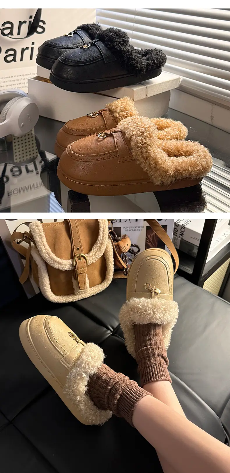 Women's Outdoor Cotton Slippers 2025 New Autumn and Winter Closed-Toe Thick-Soled Plush Slippers Non-Slip Home Birkenstock Cotton Slippers — feature 11
