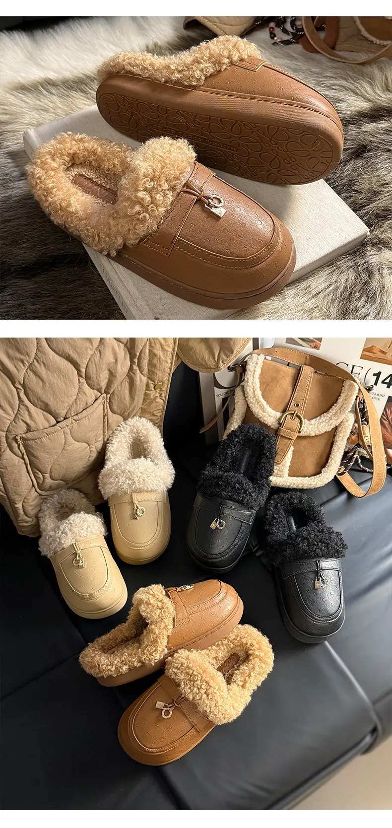 Women's Outdoor Cotton Slippers 2025 New Autumn and Winter Closed-Toe Thick-Soled Plush Slippers Non-Slip Home Birkenstock Cotton Slippers — feature 8