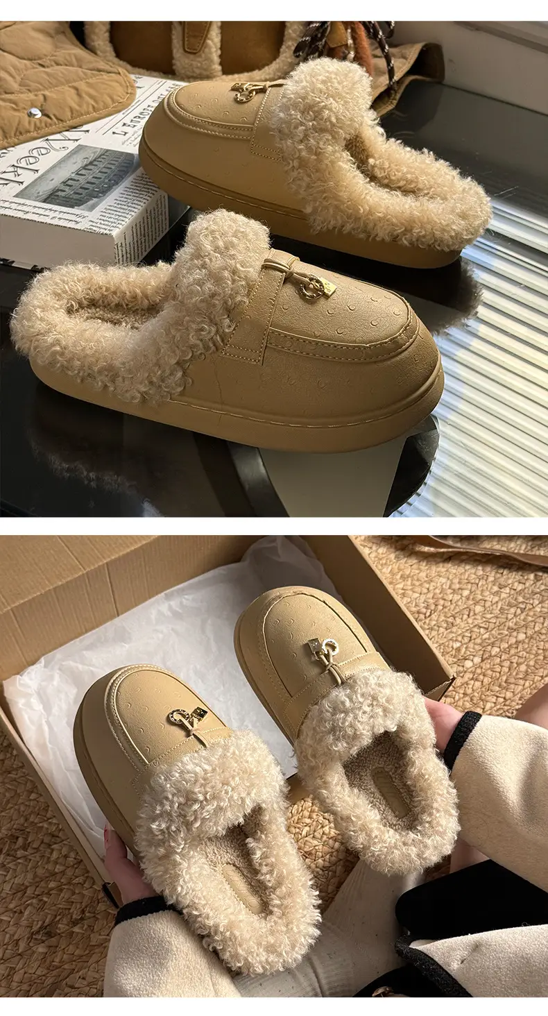 Women's Outdoor Cotton Slippers 2025 New Autumn and Winter Closed-Toe Thick-Soled Plush Slippers Non-Slip Home Birkenstock Cotton Slippers — feature 9