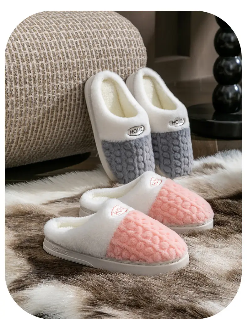 2025 New Double Color Wheat Ear Cotton Slippers Non-Slip Thick Sole Couple Cotton Slippers Pink Green Gray Coffee Color — feature 20