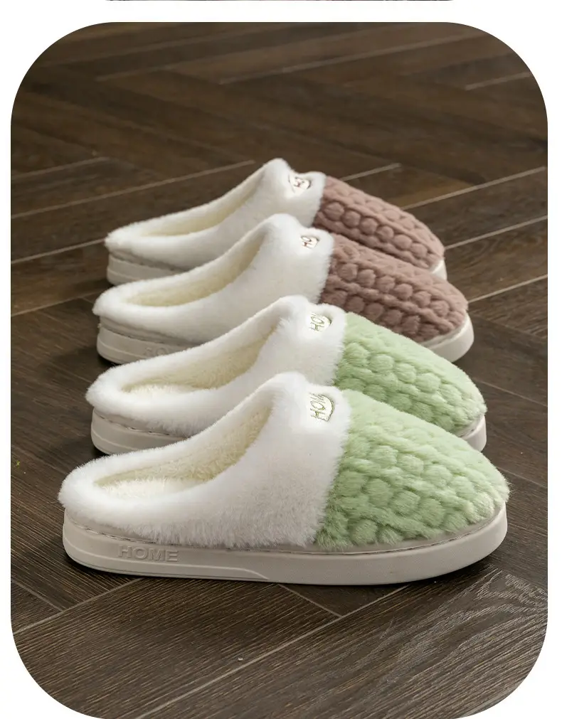 2025 New Double Color Wheat Ear Cotton Slippers Non-Slip Thick Sole Couple Cotton Slippers Pink Green Gray Coffee Color — feature 21