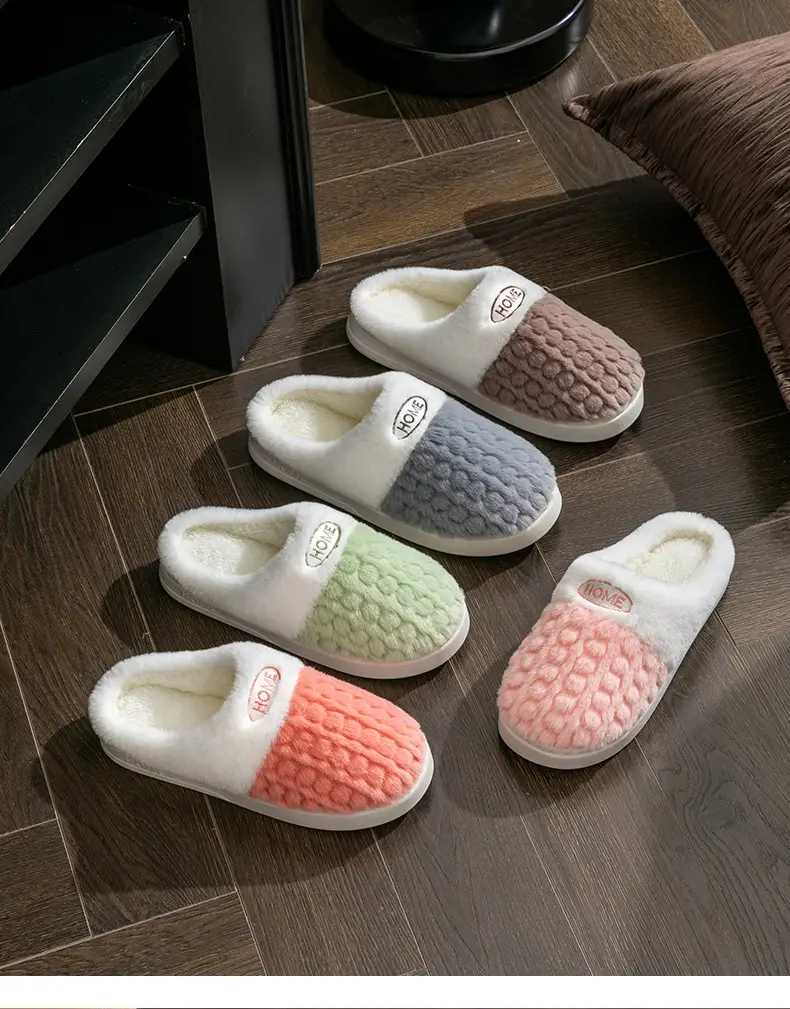 2025 New Double Color Wheat Ear Cotton Slippers Non-Slip Thick Sole Couple Cotton Slippers Pink Green Gray Coffee Color — feature 24