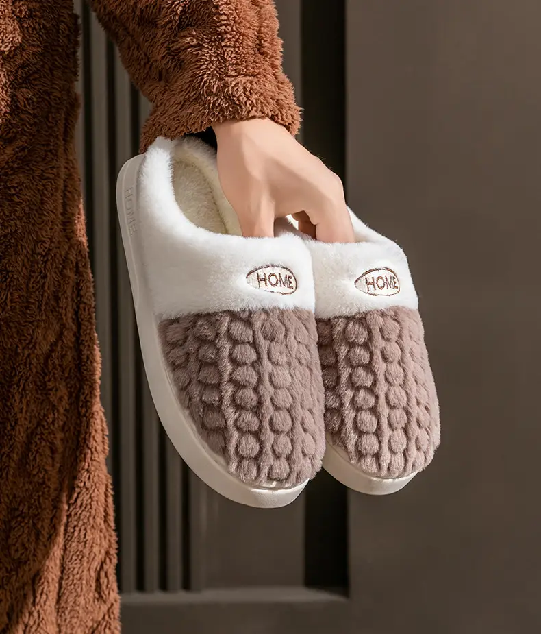 2025 New Double Color Wheat Ear Cotton Slippers Non-Slip Thick Sole Couple Cotton Slippers Pink Green Gray Coffee Color — feature 5