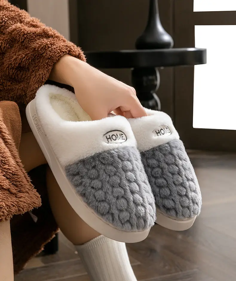 2025 New Double Color Wheat Ear Cotton Slippers Non-Slip Thick Sole Couple Cotton Slippers Pink Green Gray Coffee Color — feature 7