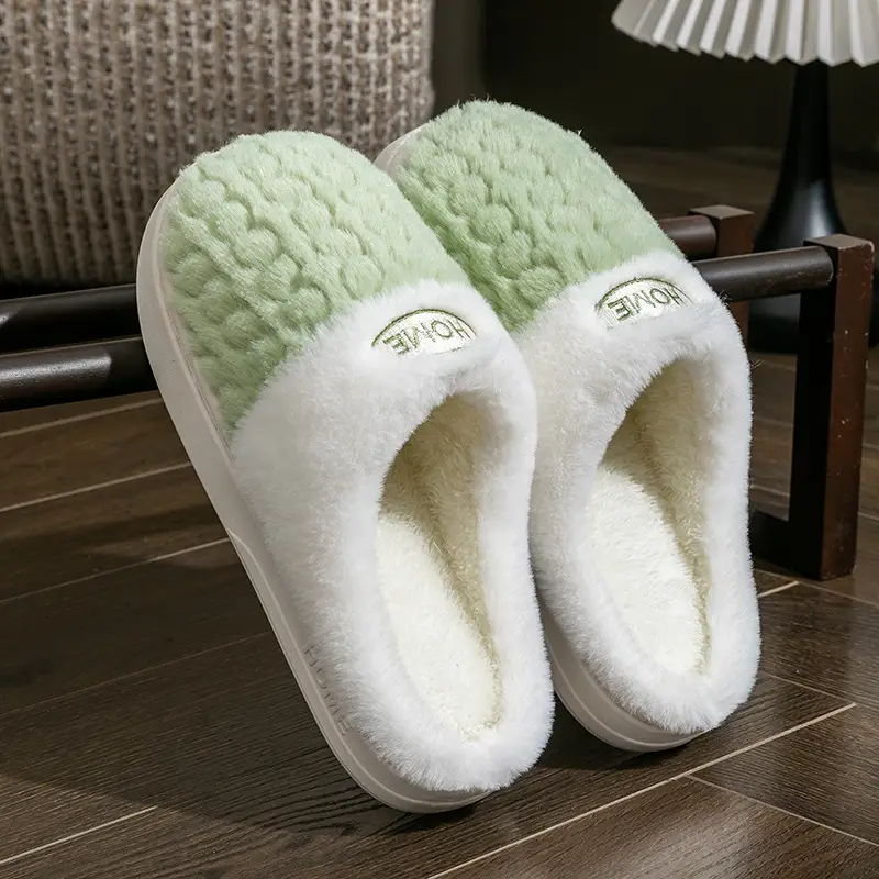 2025 New Double Color Wheat Ear Cotton Slippers Non-Slip Thick Sole Couple Cotton Slippers Pink Green Gray Coffee Color