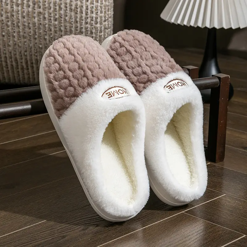 2025 New Double Color Wheat Ear Cotton Slippers Non-Slip Thick Sole Couple Cotton Slippers Pink Green Gray Coffee Color