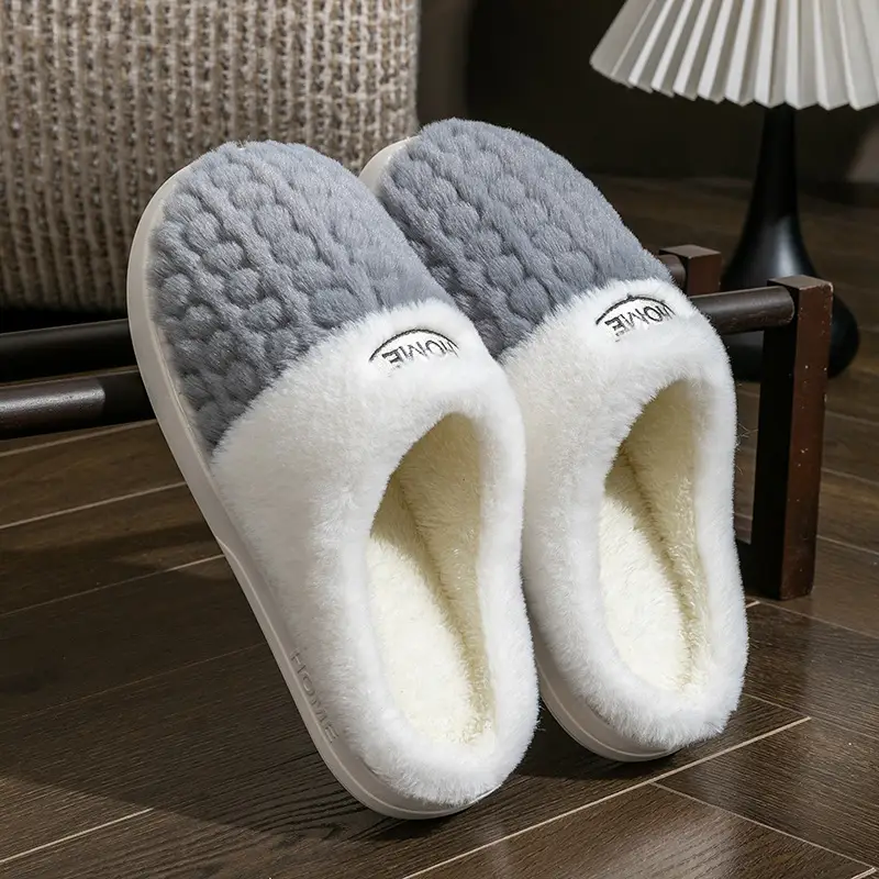 2025 New Double Color Wheat Ear Cotton Slippers Non-Slip Thick Sole Couple Cotton Slippers Pink Green Gray Coffee Color