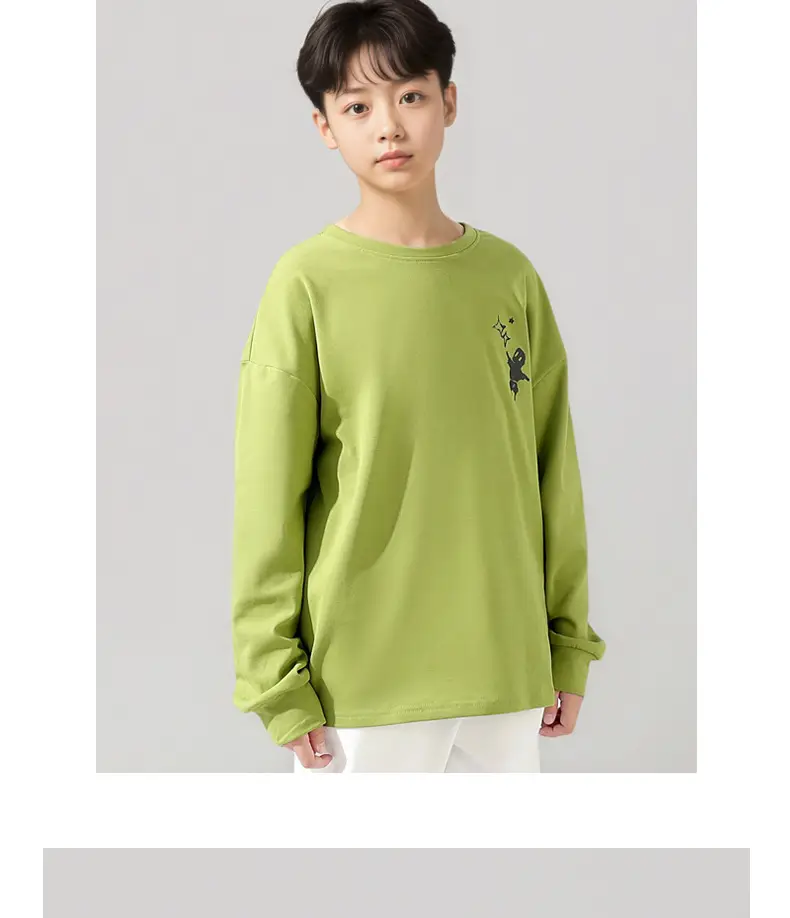Kids Korean Style Long Sleeve Printed T-Shirt Green — feature 14