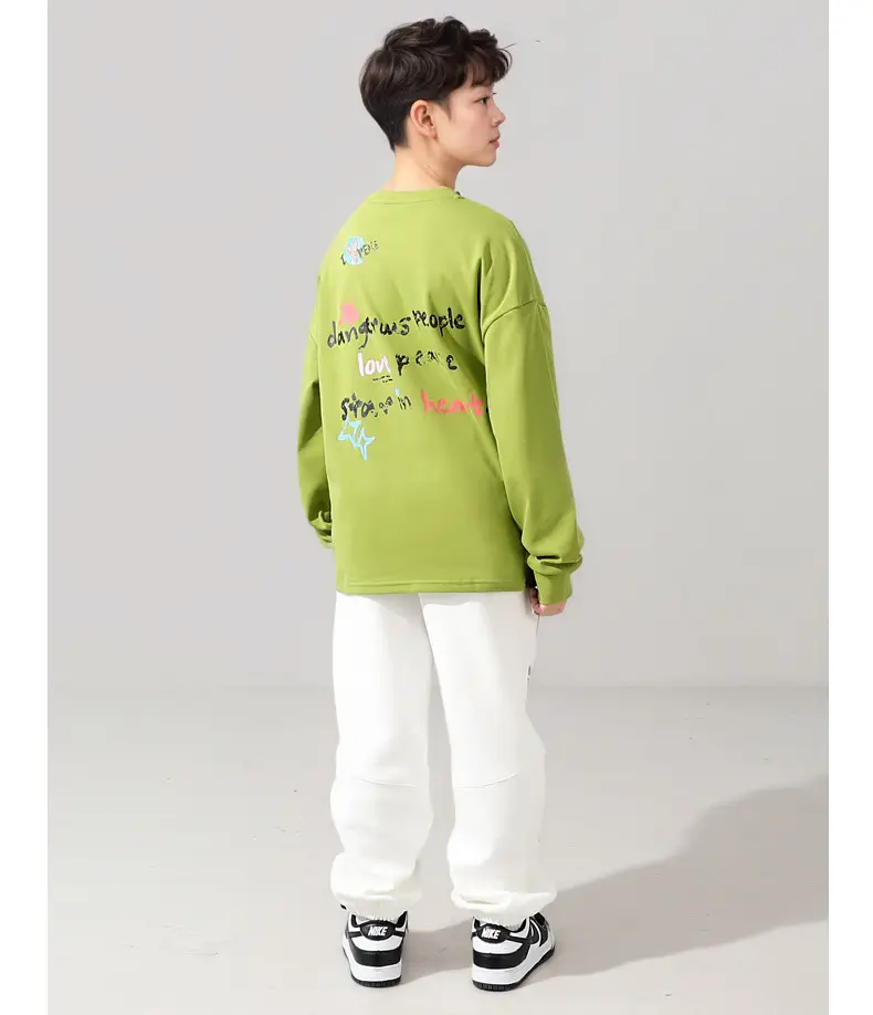 Kids Korean Style Long Sleeve Printed T-Shirt Green — feature 15