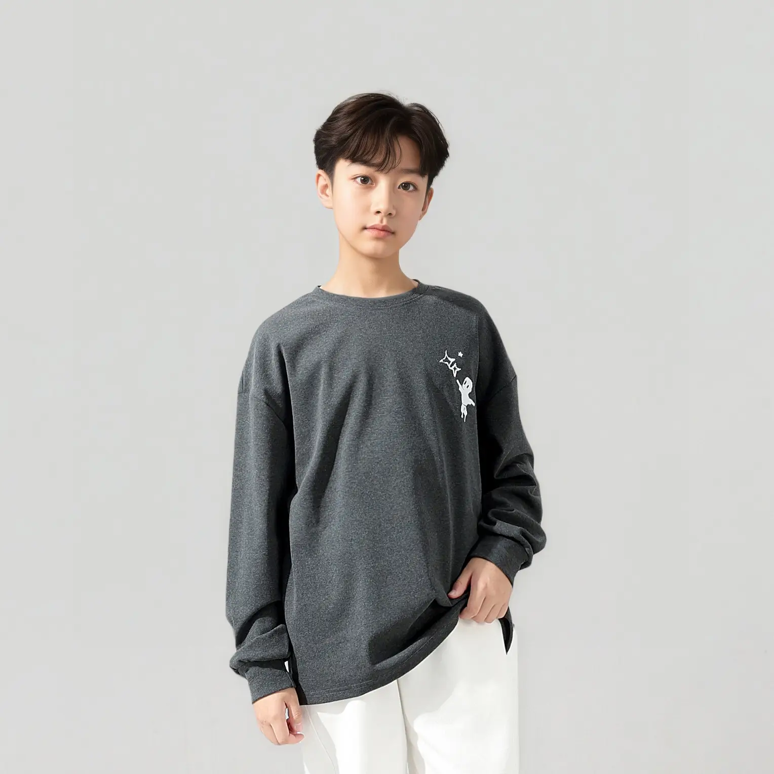 Kids Korean Style Long Sleeve Printed T-Shirt Green - Image 2