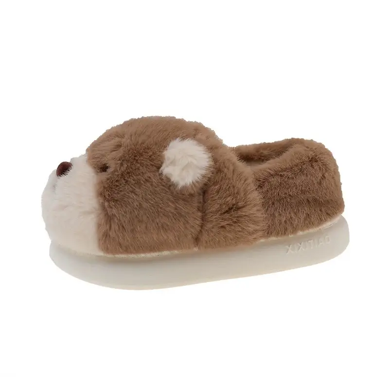 Cartoon Bear Cotton Slippers for Women Winter Couples Indoor Home Warm Stuffed Anti-Slip Thick Sole Cute Bag Heel Cotton Shoes