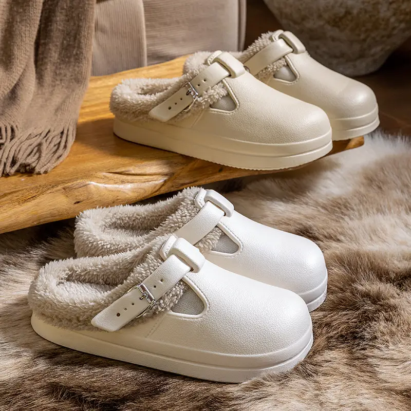 Autumn and Winter Velvet Birkenstock Shoes, Versatile New Waterproof Cotton Slippers for Women, Thick Soles That Can Be Worn Outside, Feel Like Stepping on Shit, and Keep Warm at Home - Image 6