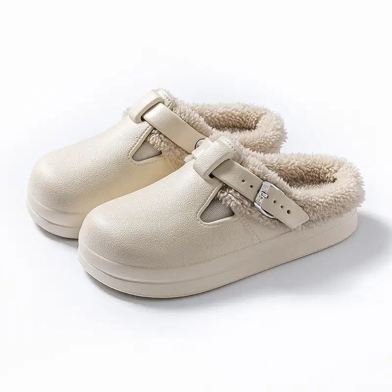 Autumn and Winter Velvet Birkenstock Shoes, Versatile New Waterproof Cotton Slippers for Women, Thick Soles That Can Be Worn Outside, Feel Like Stepping on Shit, and Keep Warm at Home - Image 7