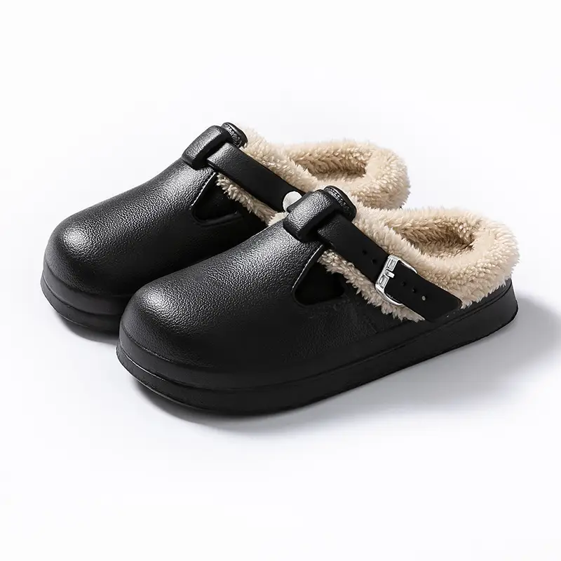 Autumn and Winter Velvet Birkenstock Shoes, Versatile New Waterproof Cotton Slippers for Women, Thick Soles That Can Be Worn Outside, Feel Like Stepping on Shit, and Keep Warm at Home - Image 2