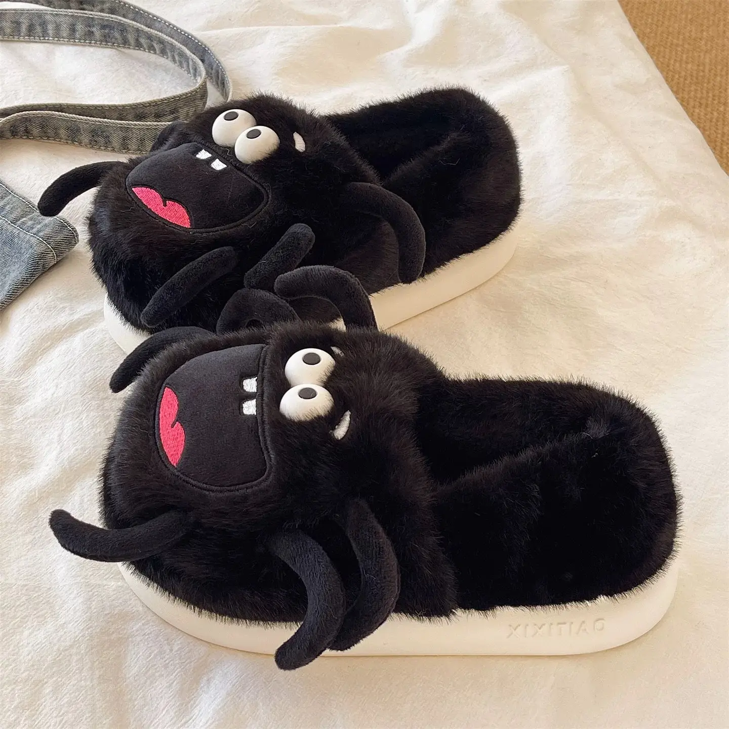 Cute Spider Cat Slippers Women Winter Warm Cotton Non-Slip - Image 4