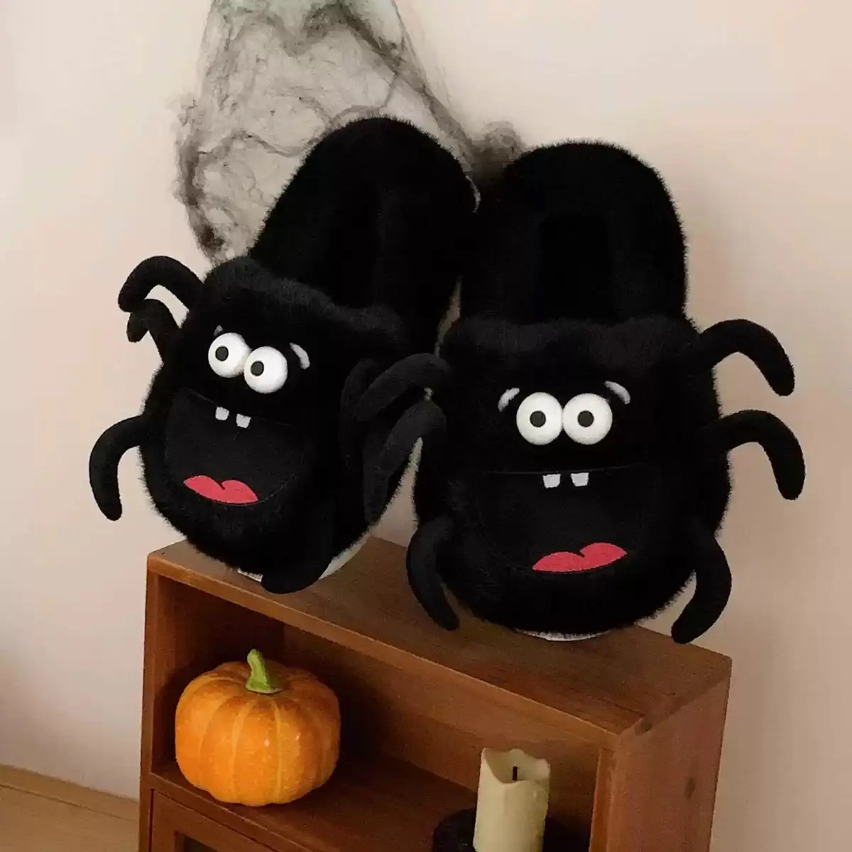 Cute Spider Cat Slippers Women Winter Warm Cotton Non-Slip - Image 2