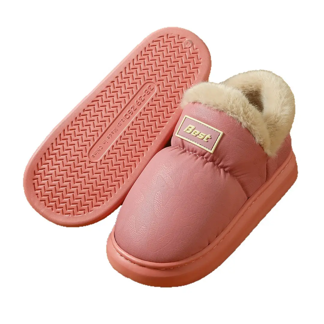 Pu Leather Cotton Slippers for Women in Autumn and Winter, Warm Home Eva Thick-Soled Non-Slip Indoor and Outdoor Wear Waterproof Fleece-Lined Cotton Slippers for Women - Image 6
