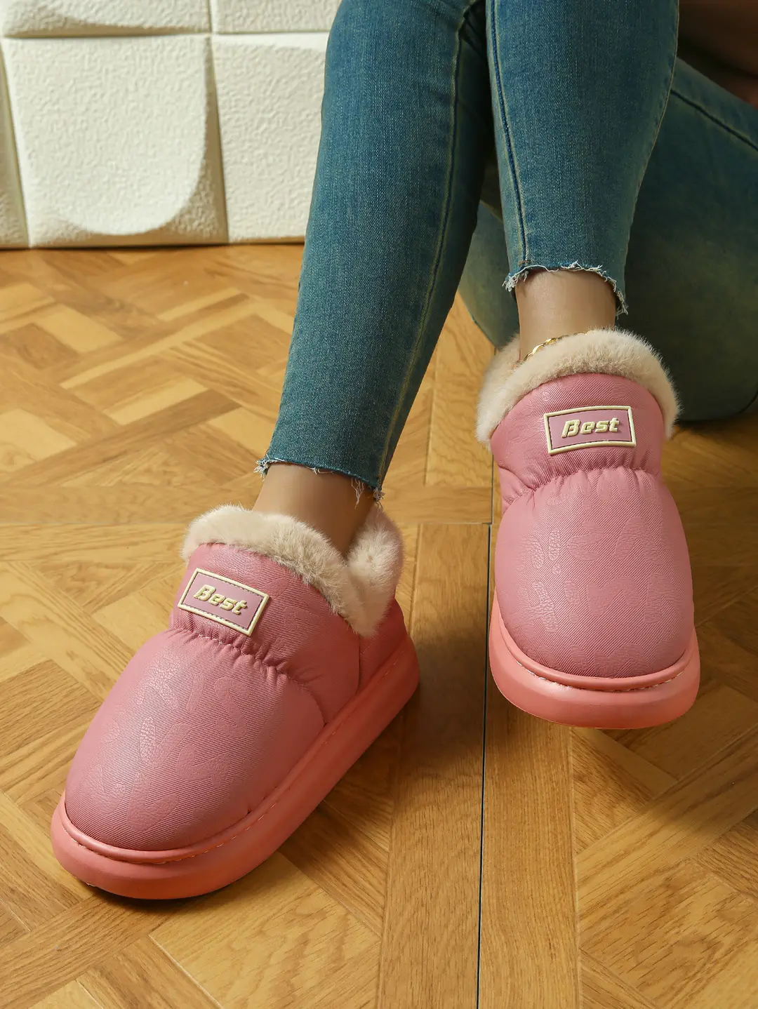Pu Leather Cotton Slippers for Women in Autumn and Winter, Warm Home Eva Thick-Soled Non-Slip Indoor and Outdoor Wear Waterproof Fleece-Lined Cotton Slippers for Women — feature 2