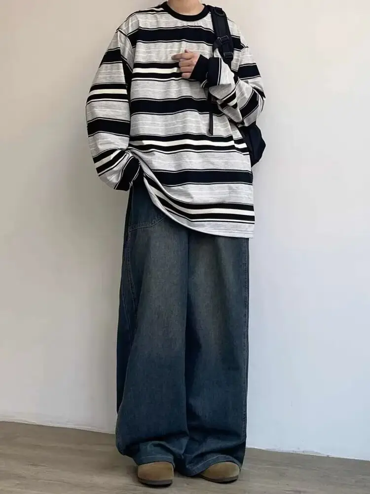 Men Wide Leg Distressed Jeans American Design High Street Washed — feature 10