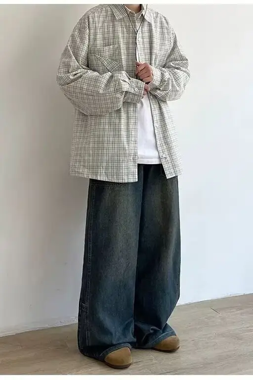 Men Wide Leg Distressed Jeans American Design High Street Washed — feature 13