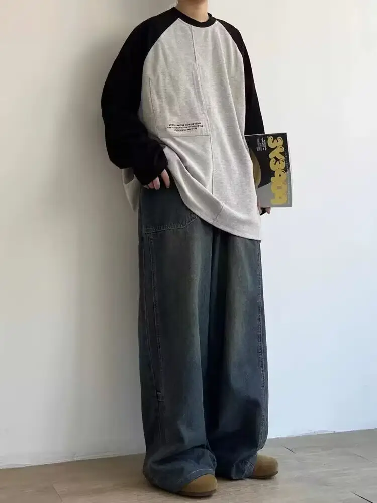 Men Wide Leg Distressed Jeans American Design High Street Washed — feature 8