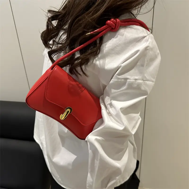 White Minimalist Shoulder Bag with Gold Clasp