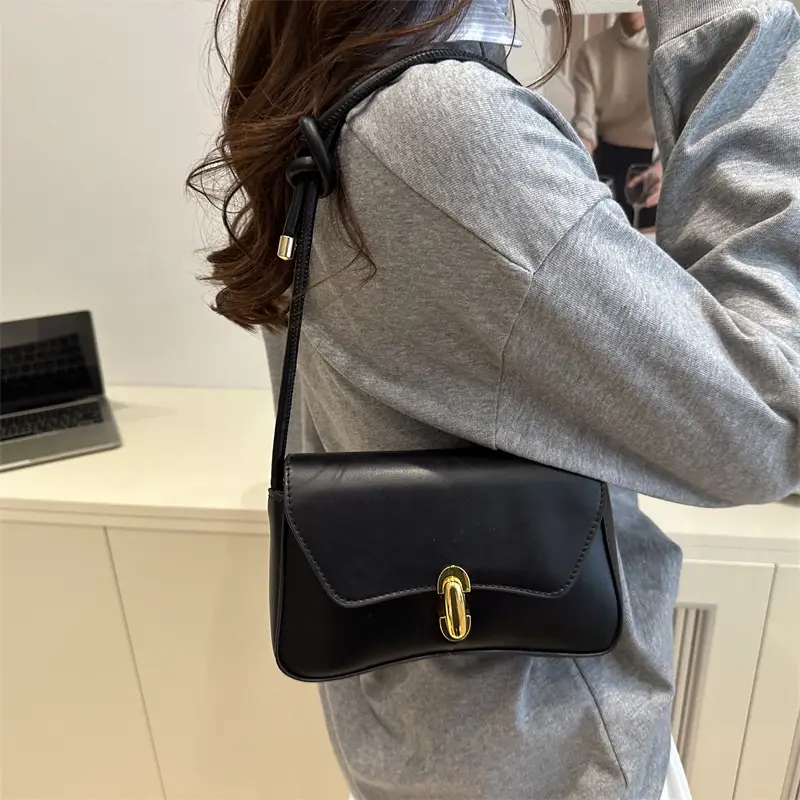 White Minimalist Shoulder Bag with Gold Clasp