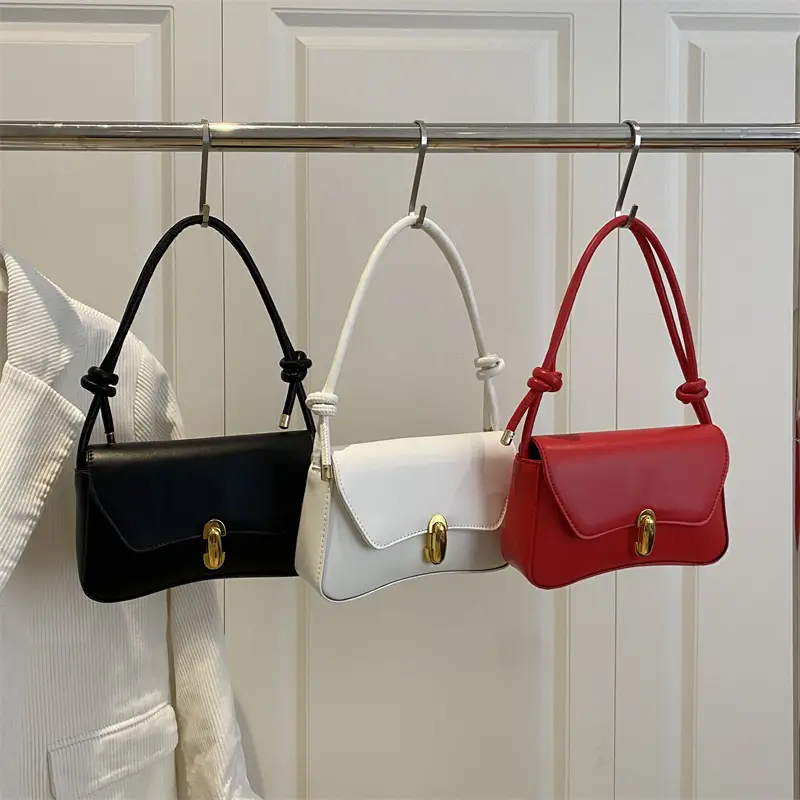 White Minimalist Shoulder Bag with Gold Clasp