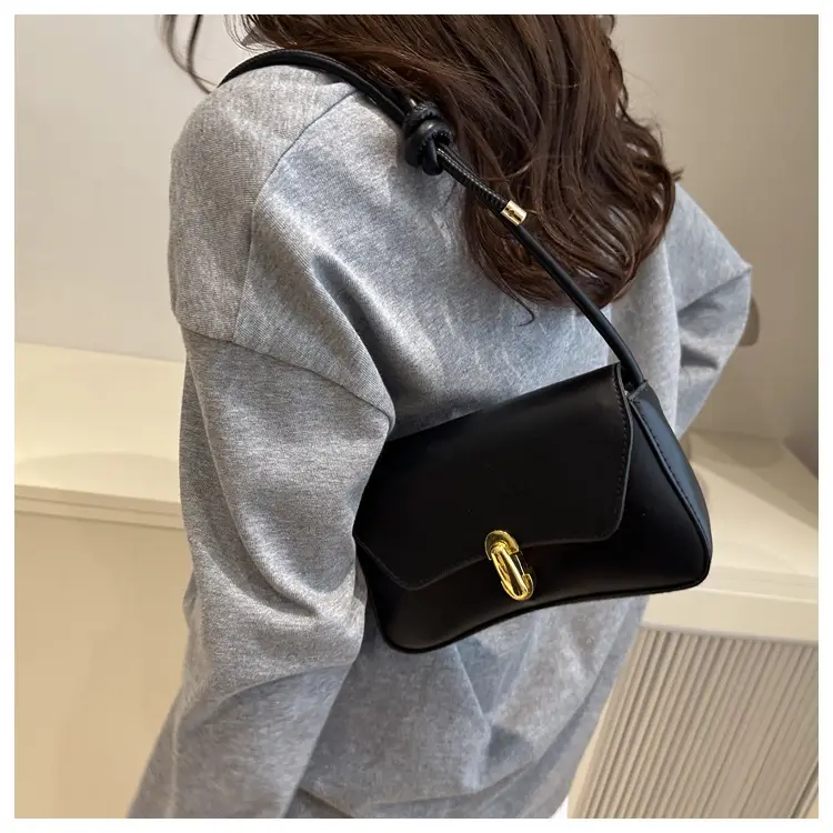 White Minimalist Shoulder Bag with Gold Clasp — feature 14