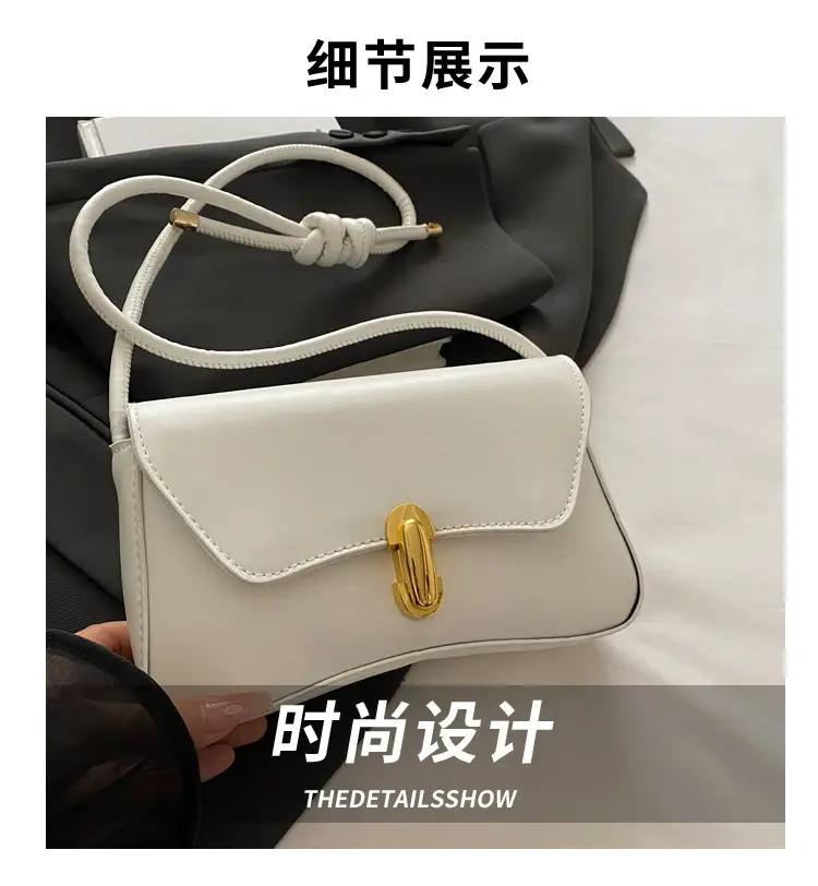 White Minimalist Shoulder Bag with Gold Clasp — feature 4