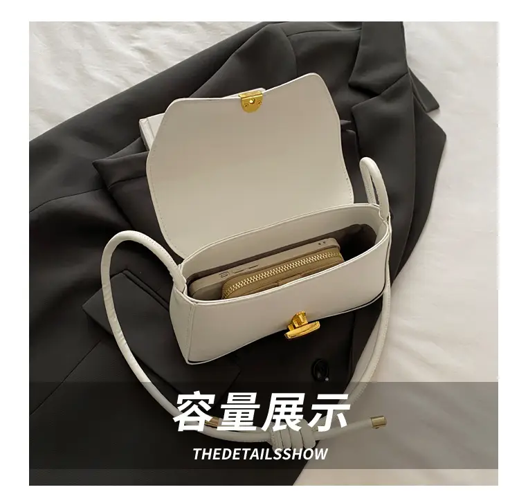 White Minimalist Shoulder Bag with Gold Clasp — feature 6