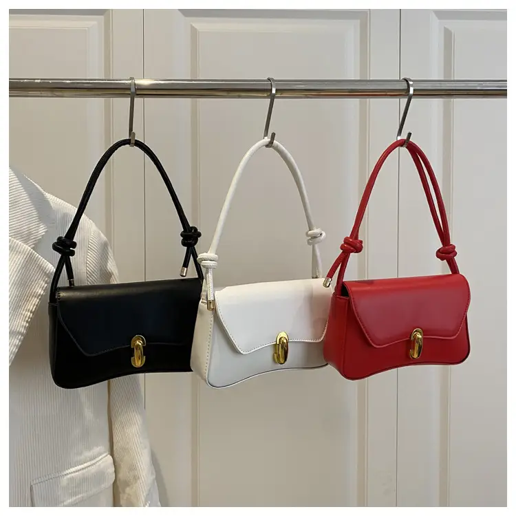 White Minimalist Shoulder Bag with Gold Clasp — feature 8