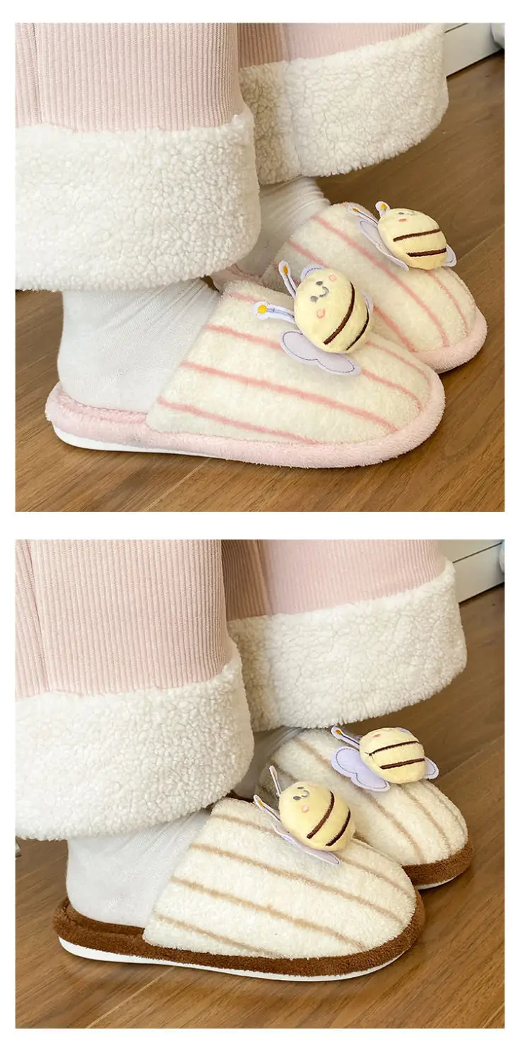 2025 Cute Little Bee Warm Cotton Slippers Women Winter — feature 13