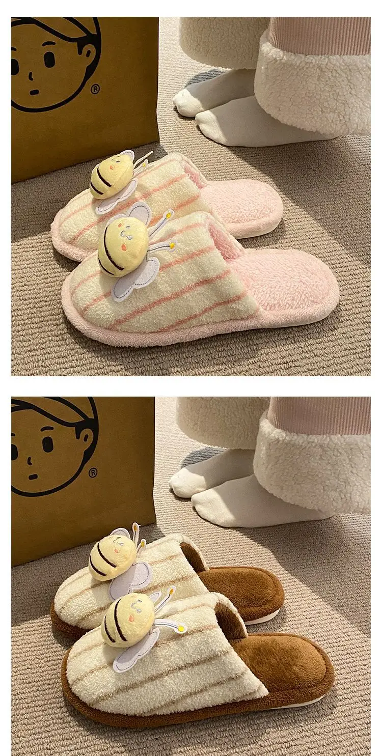 2025 Cute Little Bee Warm Cotton Slippers Women Winter — feature 16