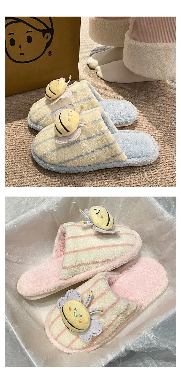 2025 Cute Little Bee Warm Cotton Slippers Women Winter — feature 17