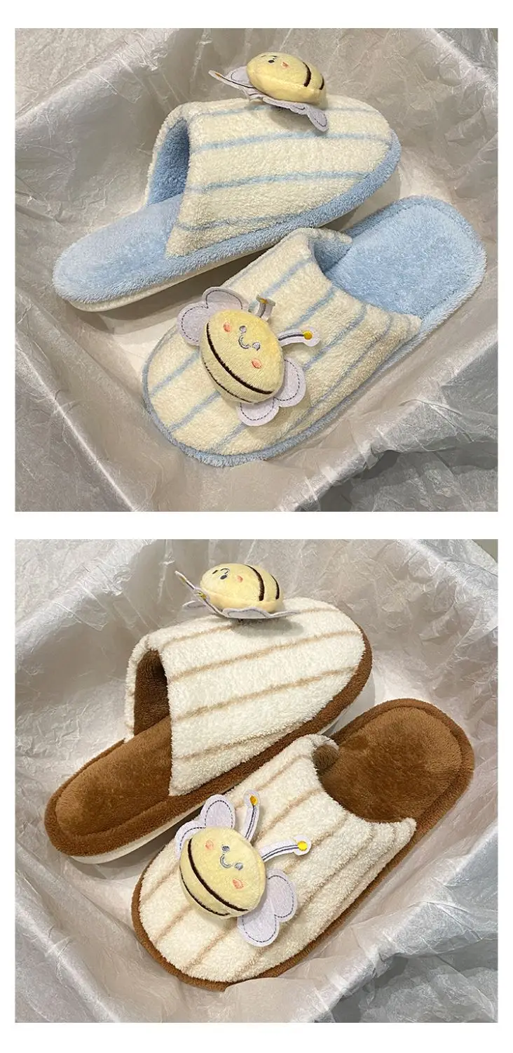 2025 Cute Little Bee Warm Cotton Slippers Women Winter — feature 18