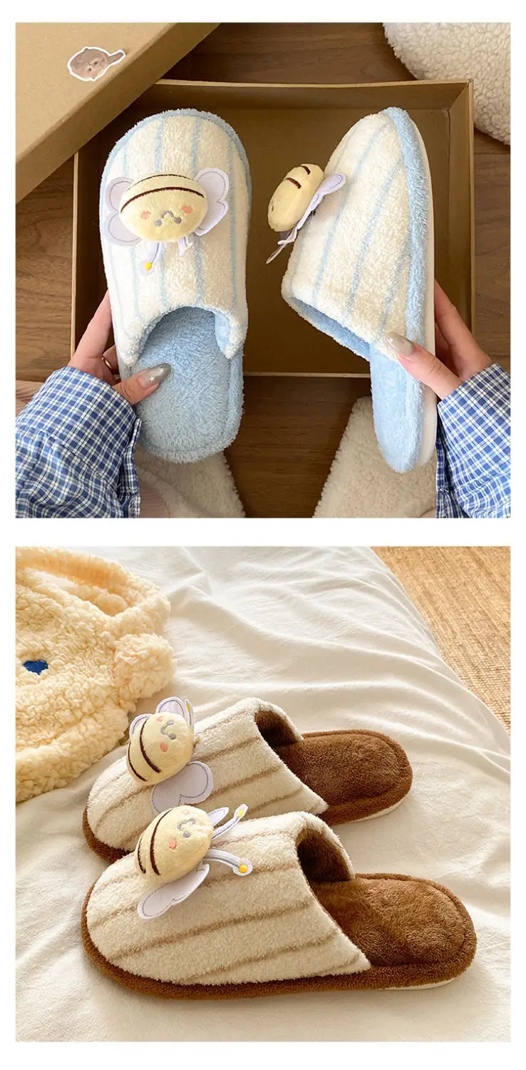 2025 Cute Little Bee Warm Cotton Slippers Women Winter — feature 21