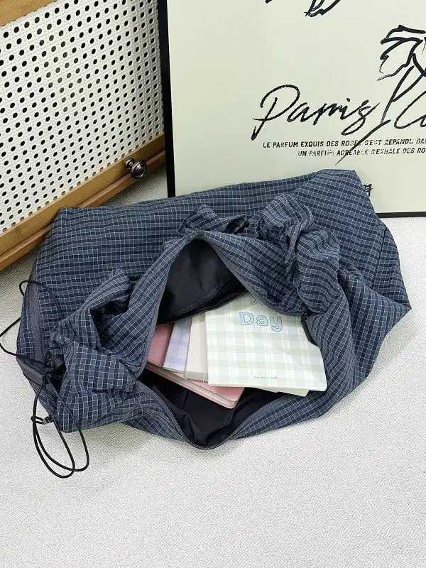 Blue Plaid Drawstring Tote Bag for Women 2025 — feature 10