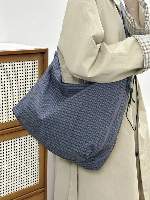 Blue Plaid Drawstring Tote Bag for Women 2025 — feature 14