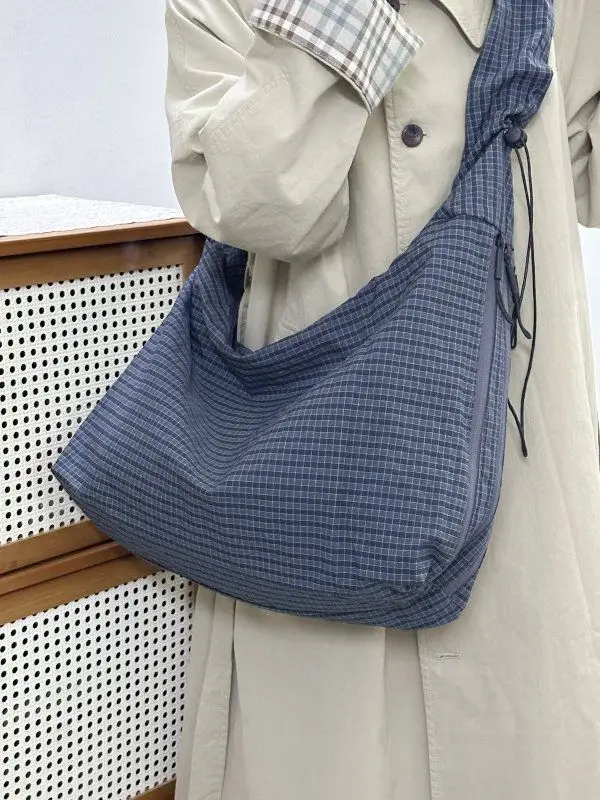 Blue Plaid Drawstring Tote Bag for Women 2025 — feature 16
