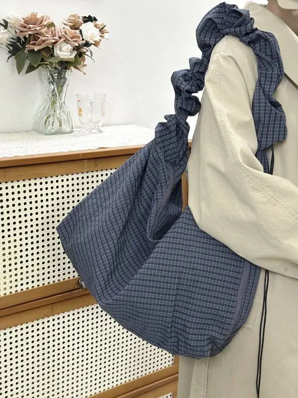 Blue Plaid Drawstring Tote Bag for Women 2025 — feature 8