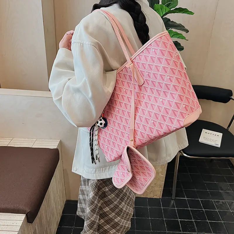 Women Large Capacity Tote Bag with Leather Handle Set - Image 13