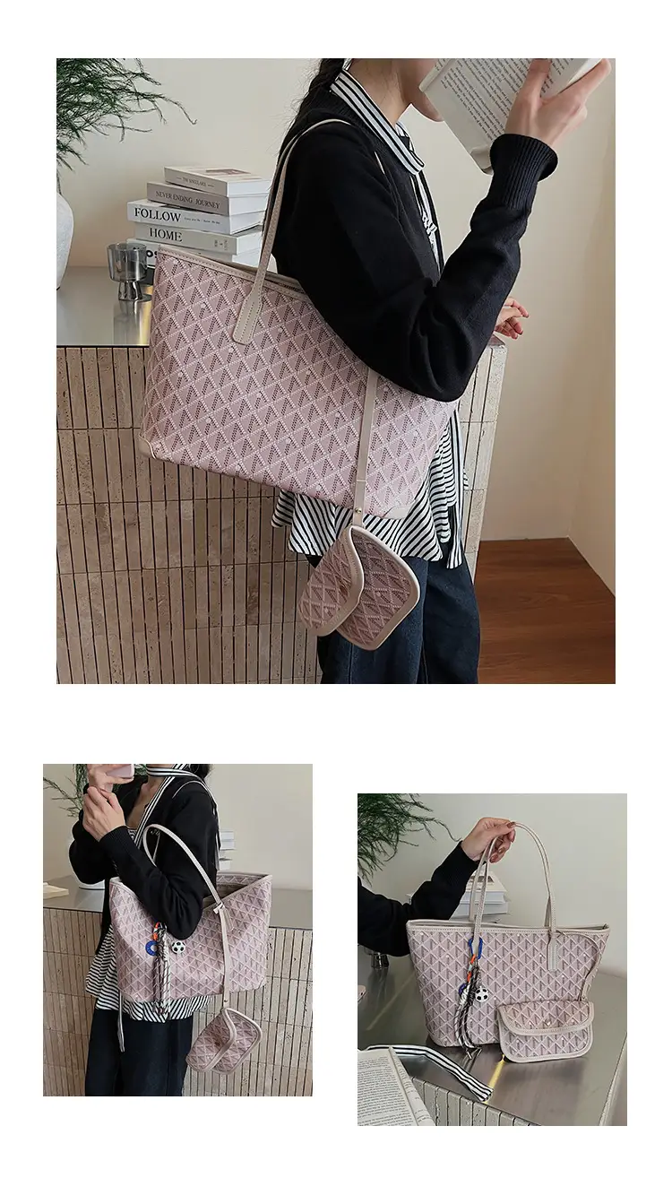 Women Large Capacity Tote Bag with Leather Handle Set — feature 11