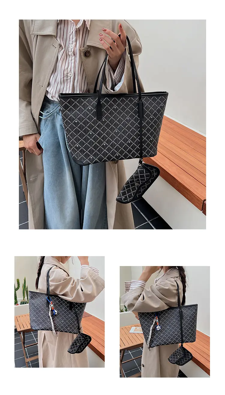 Women Large Capacity Tote Bag with Leather Handle Set — feature 12